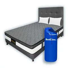 DORMILANDIA - Colchón Gris Doble Resortado Dublin Enrollado+Base Cama+Cabecero+Almohadas