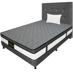 DORMILANDIA - Combo Colchon Gris Sencillo 100x190 Resortado Dublin Base Cama Entera Cabecero Almohada.