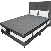 DORMILANDIA - Combo Colchon Gris King 200x200 Resortado Dublin Base Cama Dividida Cabecero Almohadas.