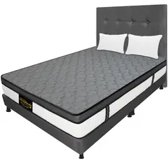 DORMILANDIA - Combo Colchon Gris King 200x200 Resortado Dublin Base Cama Dividida Cabecero Almohadas.