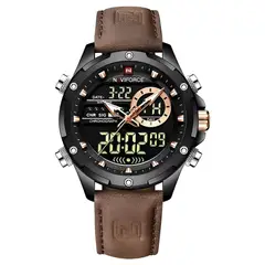 NAVIFORCE - Reloj de Caballero Doble Hora Original cuero Resistente agua