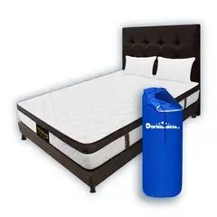 DORMILANDIA - Combo Colchon Cafe Doble 140x190 Resortado Dublin Base Cama Entera Cabecero Almohadas