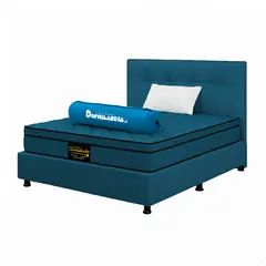 DORMILANDIA - Mega Combo Colchón Dublín Sencillo Azul Resortado Enrollado Más Base Cama, Cabecero y 1 Almohada