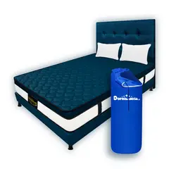 DORMILANDIA - Colchón Azul Doble Resortado Dublin Enrollado+Base Cama+Cabecero+Almohadas