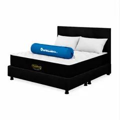 DORMILANDIA - Mega Combo Colchón Versalles Queen Resortado Enrollado Más Base Cama, Cabecero y 2 Almohadas