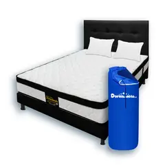 DORMILANDIA - Colchon Doble 140x190 Resortado Versalles Enrollado+Base Cama+Cabecero+Almohadas