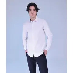 SEVEN SEVEN - Camisa Manga Gales Y Textura De Espina  Para Hombre Blanco