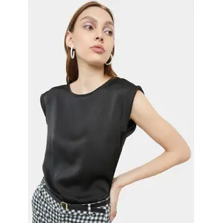 SEVEN SEVEN - Blusa Manga Corta Con Contraste De Tela  Para Mujer Negro