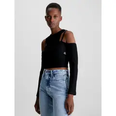 CALVIN KLEIN - Top Recortado De Doble Capa Negro Mujer Negro