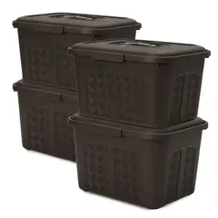 ENERGY PLUS - Set x4 Cajoneras o cajas plásticas organizadoras con tapa 6L Café