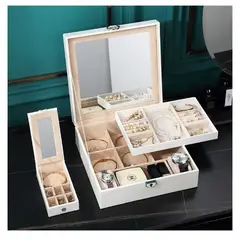 GENERICO - Joyero organizador con espejo para maquillaje.