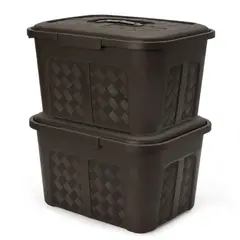 ENERGY PLUS - Set x2 Cajoneras o cajas plásticas organizadoras con tapa 10L Café