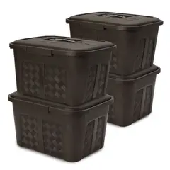 ENERGY PLUS - Set x4 Cajoneras o cajas plásticas organizadoras con tapa 10L Café