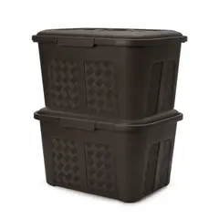 ENERGY PLUS - Set x2 Cajoneras o cajas plásticas organizadoras con tapa 15L Café