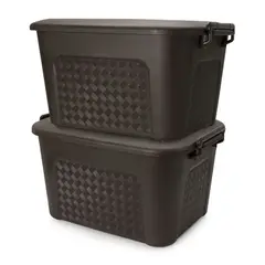 ENERGY PLUS - Set x2 Cajoneras grandes plásticas organizadoras con tapa 23L Café
