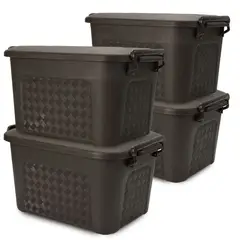 ENERGY PLUS - Set x4 Cajoneras grandes plásticas organizadoras con tapa 40L Café