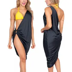 PRAIE - Salida de Baño 2612 Negro Vestido Asimetrico