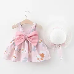LUSOLSI - Conjunto Veraniego Niña Vestido + Sombrero Elegante