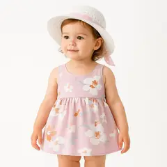 LUSOLSI - Conjunto Veraniego Niña Vestido + Sombrero Elegante