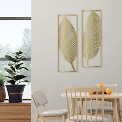 DE CASA - Diptico Calado Hojas Palma - MDF - Dorado