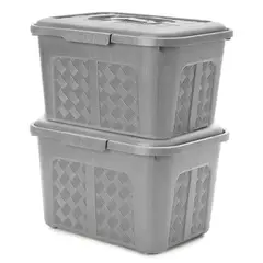 ENERGY PLUS - Set x2 Cajoneras o cajas plásticas organizadoras con tapa 6L Gris