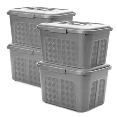 ENERGY PLUS - Set x4 Cajoneras o cajas plásticas organizadoras con tapa 6L Gris