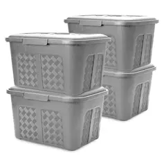 ENERGY PLUS - Set x4 Cajoneras o cajas plásticas organizadoras con tapa 15L Gris
