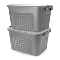 ENERGY PLUS - Set x2 Cajoneras grandes plásticas organizadoras con tapa 23L Gris