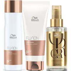 WELLA - Kit Fusion Reparación Shampoo + Acondicionador + Oleo