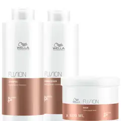 WELLA - Kit Fusion Shampoo Litro + Acondicionador Litro + Mascarilla 500 ml