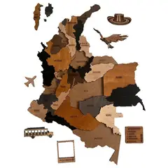 INGENIO - MADEMAP Colombia Premium - Mapa de Madera para Instalar en Pared en 3D