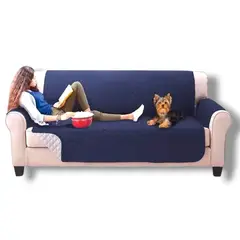 GENERICO - PROTECTOR SOFA FORRO FUNDA DOBLE FAZ 3 PUESTOS AZUL OSCURO / GRIS