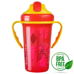 BABY ON - Vaso Pitillo motivo de Animales Anti-derrame 10 Onzas Rojoo