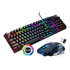 GRAND PRIX - Kit Set Gamer Teclado Led + Mouse Inalambrico Usb Recargable - Azul