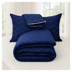 HOGARETO - Protector Colchón Azul Cama Semidoble 120x190cm + 2 Fundas Acolchada