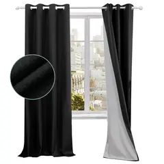 CASATUA - Cortina 100% Blackout Engomada Termica Set 2 140x220 - Negro.-