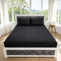 HOGARETO - Protector Colchón Acolchado Negro Cama Sencilla 100x190cm + 2 Fundas Acolchadas - 9008