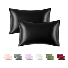 CASATUA - Funda Almohada Satin Saten Tipo Seda Set X2 Unids - Negro - 76x50