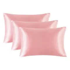 CASATUA - Funda Almohada Satin Tipo Seda Set 3 Unidades 50x76cm - Rosa - 76x50-