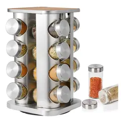 CASATUA - Especiero Cocina 16 Condimentos Giratorio Vidrio Acero Inox
