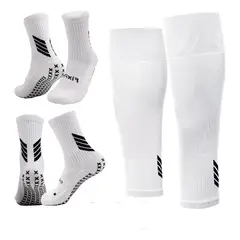 FITNICS - Medias Futbol Antideslizante Set 2 + Pantorrillera Gemelera - Blanco