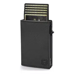 LINKON - Billetera Hombre De Cuero Hardley Tarjetero Protección Rfid - Negro-