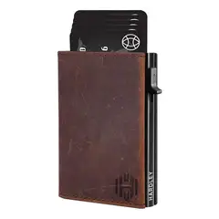 LINKON - Billetera Hombre De Cuero Hardley Tarjetero Protección Rfid - Vino-