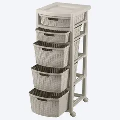 RIMAX - Cajonero Rattan 5 Gavetas - 3 Grandes 2 Pequeñas Taupe