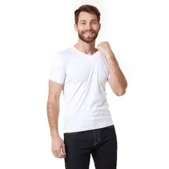 SANTANA - Camiseta Hombre Cuello en V Manga Corta Blanca