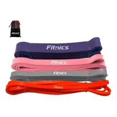 FITNICS - Bandas Elasticas Resistencia Poder Set 4 Latex+bolsa - Negro-