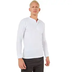 SANTANA - Camiseta Hombre Cuello Botones Manga Larga Henley Blanco