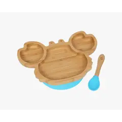GENERICO - Plato Bambú Con Ventosa De Succión Mas Cuchara - CANGREJO