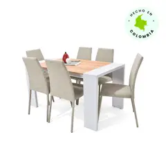 MICA - Juego de Comedor Moderno para 4 Personas en Aglomerado MDP (Comedor + 6 Sillas)