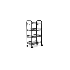 GENERICO - Estante Rectangular Negro Metal Rejillas Ruedas 4 espacios
